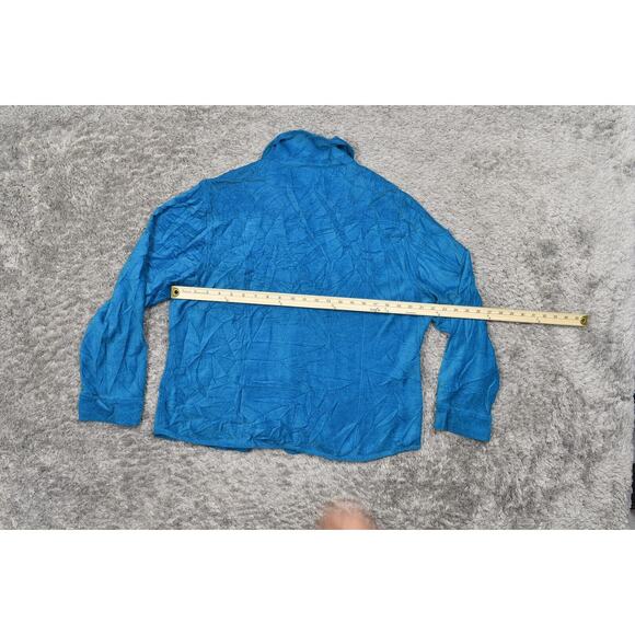 Chico's Size 3 Blue Silk Cardigan Sweater - Button Front Corduroy - Picture 4 of 8